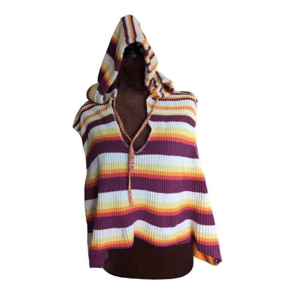 BDG Hooded striped slouchy Sweater Vest multicolor Size L Knit layering - Picture 4 of 8